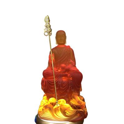 China Traditional Home Decor Customized Liuli Crystal Sitting Ksitigarbha Buddha Statue For Home for sale