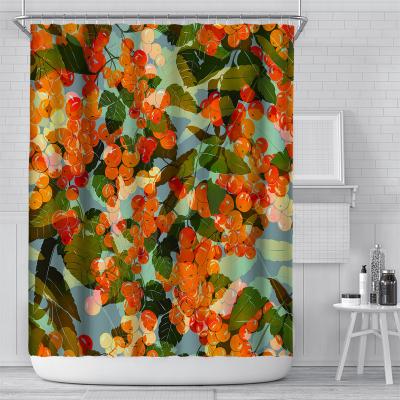 China Sustainable Peach Pattern Fruit Cartoon Shower Curtain Multi-size Waterproof Kids Bathroom Decor With Hooks for sale