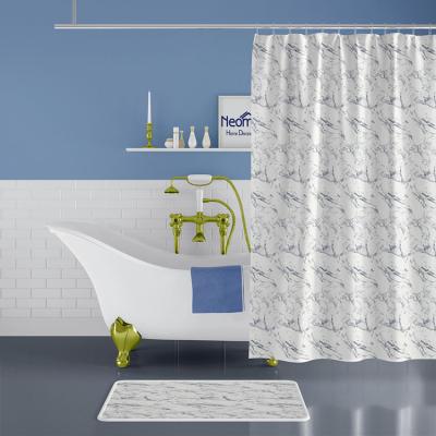 China Sustainable Tropical Green Leaves Print Polyester Fabric Waterproof Shower Curtain With Hooks for sale