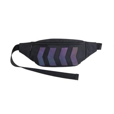 China With USB factory stock fashion night reflective brand sling waist bag black and white sport men bag for sale