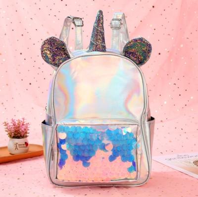 China Shiny Leather Casual Travel Anti-theft Daypack Unicorn Backpack For Kids Holographic Pu School Bag for sale