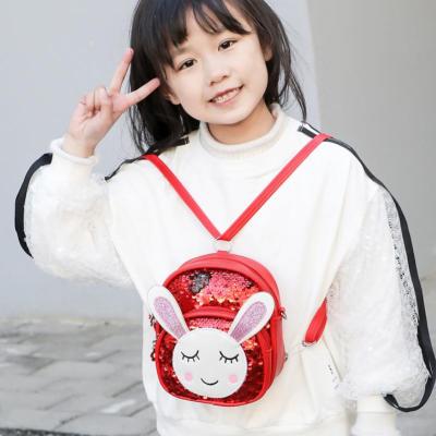 China PU Kids Girls Kawaii Glitter Rabbit Bunny Embroidery Small Reversible Sequin Backpack Cross - Body Bag for sale