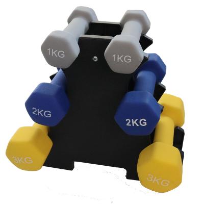 China Hot Selling Home Gym Pesas Fitness 10kg 20kg 40kg Durable Hex Neoprene Coated Dumbbells Set With Rack for sale