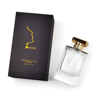 China 50ml cosmetics custom design luxury empty glass spray perfume bottle with flip lid paper box packaging for sale