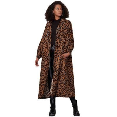 China Anti-wrinkle winter fashion leopard print women turn-down collar anorak loose comfortable mid length coat for sale