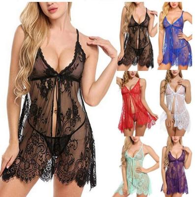 China Antibacterial sexy women's lingerie lace erotic lingerie Europe and the United States eyelash perspective suspender skirt slits for sale