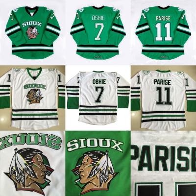 China WHITE T.J. Oshie North Dakota 9 Jonathan Toews 11 Zach Parise Men's 7 Embroidery Sioux Fighter Ice Hockey Jersey Stitched for sale