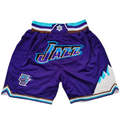 China Just Wholesale Antibacterial Men's Don Pocket Utah Basketball Shorts Hip Hop Jazzs Embroidery Mesh Sports Wear for sale