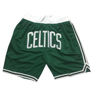 China Wholesale Antibacterial Men's Don Pocket Boston Basketball Shorts Hip Hop Celtic Sports Wear Celtic Embroidery Mesh Just for sale