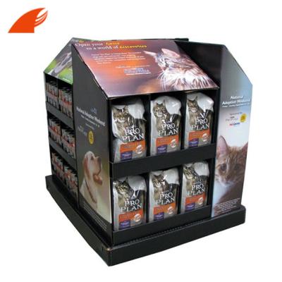 China Improve Illustration Retail E Pop Supermarket Pet Food Pallet Corrugated Paper Display Stand For Dog Cat Food for sale