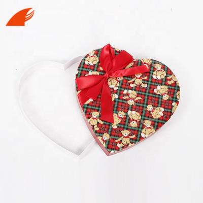 China Lovely Recyclable Fabric Bear Cartoon Printing Box Flower Heart Shape/Velvet Mache Craft Heart/Velvet Rose Box Heart With Bowknot for sale