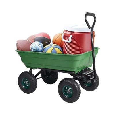 China Tools Made in China Tray Garden Trolley Dump Tool High Quality Plastic Yard Cart with Pneumatic Tires for sale