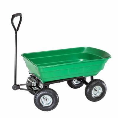 China High Quality Garden Tools Yard Wheel Barrow 4 Wheel Garden Dump Dumping Cart Cart Trolley Outdoor Gardening Carts for sale