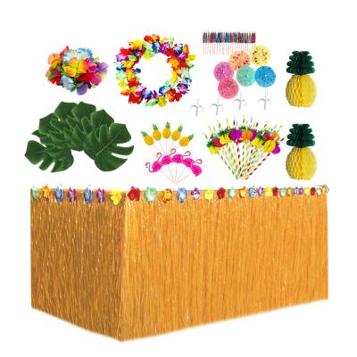 China Hawaiian Holiday Party Decorations Festival Table Skirt Set Honeycomb Fruit Sign Pineapple Decoration Party Table Setting Props for sale