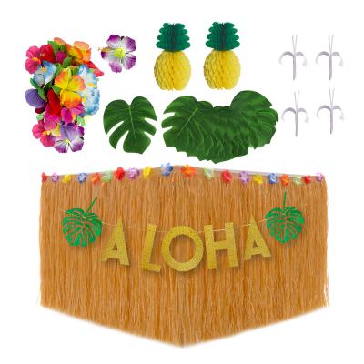 China Stage Layout Table Hawaiian Party Skirt Set Turtle Leaf Honeycomb Pineapple Tropical Ornament ALOHA LUAU Party Banner for sale