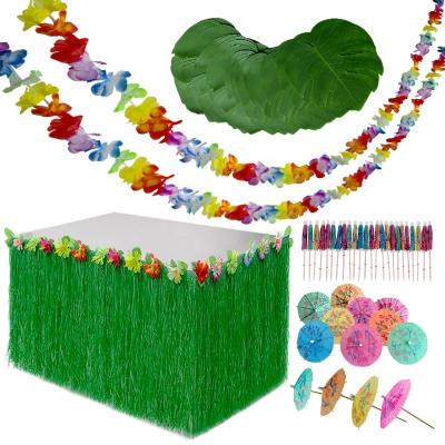 China Small umbrella 3M Color Flower Strip Table Flower Skirt Hawaiian Hawaiian Green Leaf Turtle Set Party Festive Supplies for sale