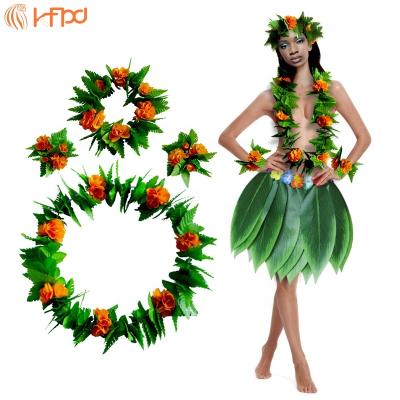 China Decorative costume for stage performance Kaifeng Hawaii small clover color garland 4 pieces set small flower leaf skirt holiday party clothing factory outlet for sale