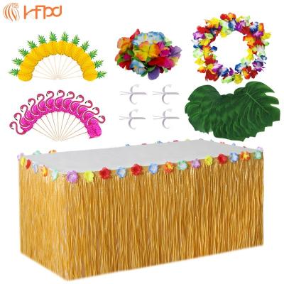 China Holiday Party Supplies 12 Tropical Leaves Turtle Hibiscus Flower Hawaiian Fruit Toothpick Party Flower Table Skirt for sale