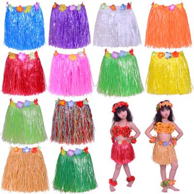 China Classic Hawaii grass skirt 12 30CM garland bracelet jumpsuit 12 stage performance costumes single layer set children's day costumes for sale