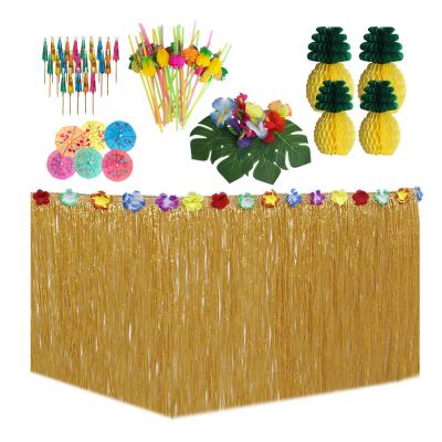 China 117PCS Simulation Turtle Leaf Hibiscus Flower Honeycomb Straw Pineapple Straw Pineapple Hawaiian Table Skirt Set for sale