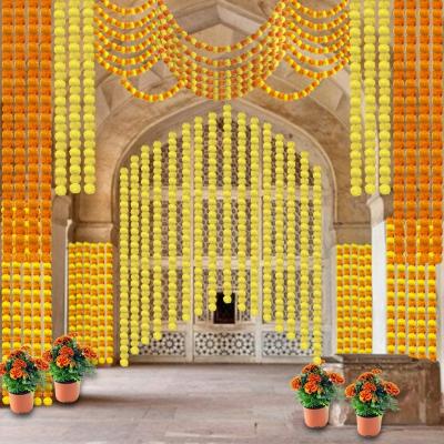 China Wedding Indian Shoppees Artificial Yellow Marigold Flower String Home Door Hanging Decoration Fluffy Decoration for sale