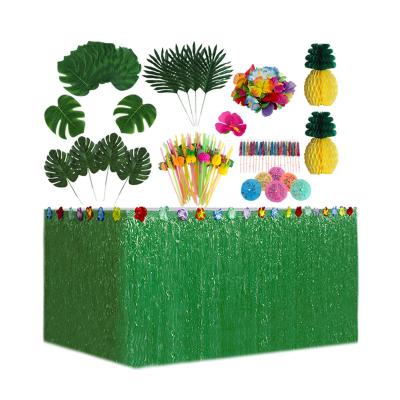 China Stage Arrangement Props Medium Simulated Palm Leaf Pineapple Straw Combination Set Turtle Leaf Honeycomb Skirt 32 Hawaiian Army Green Tassel Table for sale