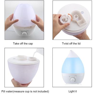 China Hotel Classic European Standard Spot Color Mixing 2.4L Capacity Water Drop Ultrasonic LED Night Light Humidifier for sale