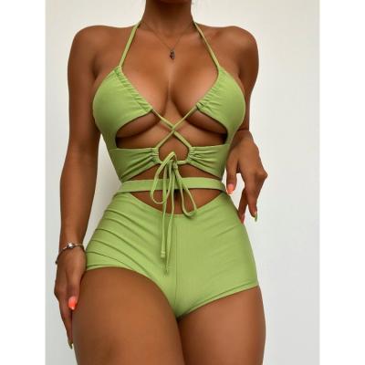 China 2022 New Solid Color Bandage Breathable Hollow Split Swimsuit Sexy Bikini for sale