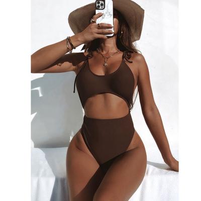 China 2022 Hottest Design Mulberry Solid Nylon Fabric Beach Wear Anti-UV Hallow One Piece Swimsuit 1pc for sale