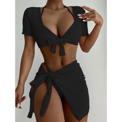 China Breathable Solid Swimwear Push Up Bra Knitted Fabric Bikini Cover Ups Beach Dress With Cover Ups for sale