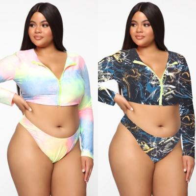 China Custom Dye Tie Tankini Swimwear Breathable Sexy Swimwear Sets Long Sleeve One Piece Swimsuit Women Leopard Print Plus Size Bikini for sale