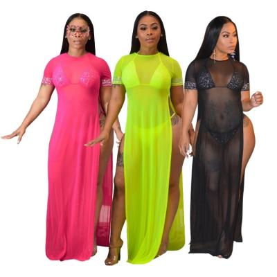 China Breathable Fashion Super Sexy Stretch Summer Mesh Beach Dress Multicolor Bikini Cover Up for sale