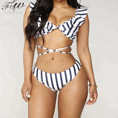 China 2018 Lovely Swimwear Stripe Bandage Rope Swimwear Bikini Top Cross Women Swimwear Breathable Micro Bikini for sale