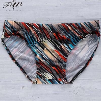 China Breathable Custom Design Wholesale Sublimation Printing Men's Slanted Colorful Stripe Elastic Swimming Trunks for sale