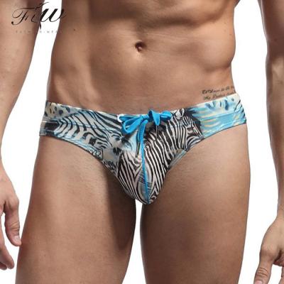 China Digital Breathable Animal Print Low Waist Adjustable Drawstring Lace Up Triangle Swimming Trunk For Men for sale