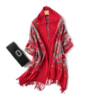 China New Retro Winter Thick Novelty Embroidery Ladies Scarf Warm Cashmere Shawl And Scarf for sale