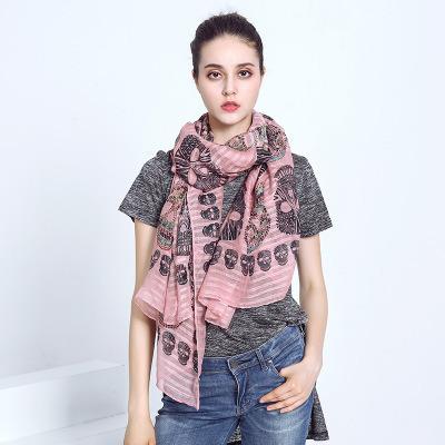 China Qhost Seaside Vacation Sunscreen Air Conditioning Shawl Head Scarf Women Classic Silk Comfortable High Quality Color Skull Scarf for sale