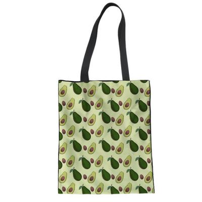 China Wholesale Fashionable Woman Avocado Print Summer Canvas Reusable Beach Bag for sale