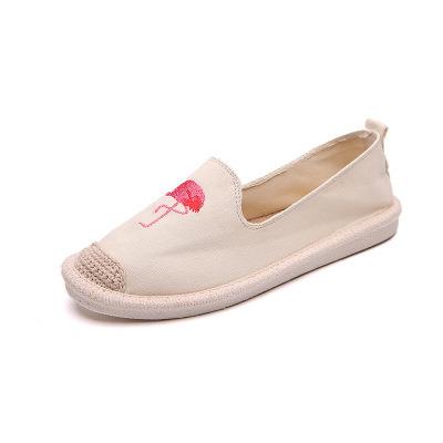 China Lightweight casual fashion soft canvas women's straw shoes non lace up for lazy people woven canvas shoes for sale