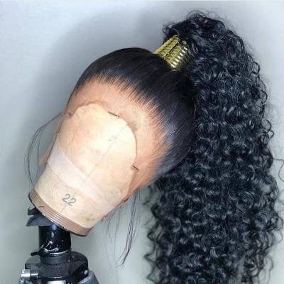 China Preplucked 360 Weft Lace Front Wigs Remy Human Hair Deep Curly Wave 360 ​​Brazilian Hairband Deep Closure Weft Wigs for sale