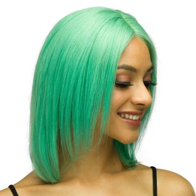 China Lace Front Green Wig, 8 Color Bob Wigs Sunny Green Human Hair Transparent Korean Bob Wigs 10 Inch With Elastic Band for sale