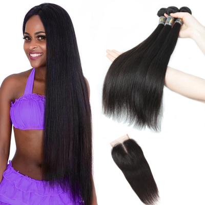 China Lsy Silky Straight Wave Malaysian Straight Hair Weave Bundles 100% Virgin Hair Extension, Natural Color 3 Bundles With Middle Part Closure for sale