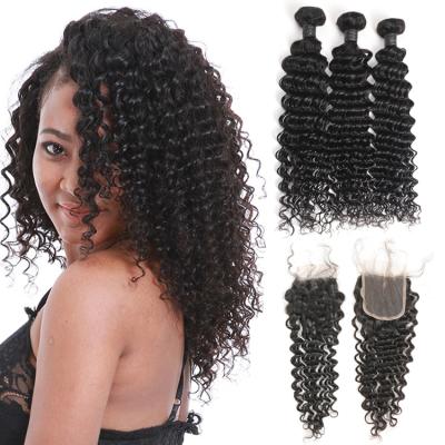 China Free Shipping Peruvian Deep Wave Deep Wave Bundles Hair Extensions, Online Store 3 Color Bundles Natural Hair Weave With Closure for sale