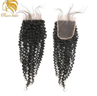 China Wholesale Original Afro Curly Curly 4X4 Lace Curly Closure , Peruvian Lace Closures Top Part Middle Part Hair for sale