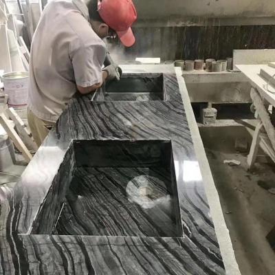 China Factory Price Modern Antique Wood Vein Black Marble Wave Marble Book Match Slab for sale