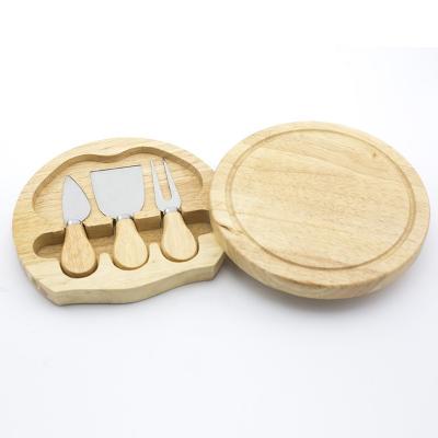 China Round Shape Rotatable Wooden Cheese Board With Knife Set Inside Drawer for sale