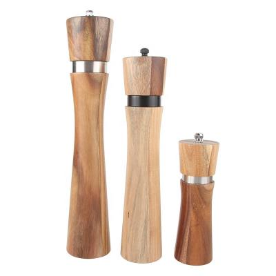 China Sustainable Manual Operation Wooden Pepper Mill And Salt Grinder With Stainless Steel Ring As Gift Choice for sale