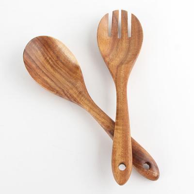 China Sustainable Kitchenware Accessories Salad Spoon Fork Set Wooden Server Spoon for sale