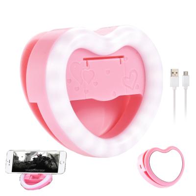 China Live Phone Stand Beauty Makeup Video Sufficiency Heart Shape USB Charging Charging Led Selfie Ring Light for sale