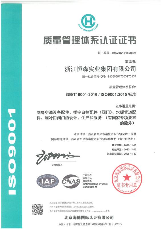 ISO9001 - Zhejiang Hengsen Industrial Group., Ltd.